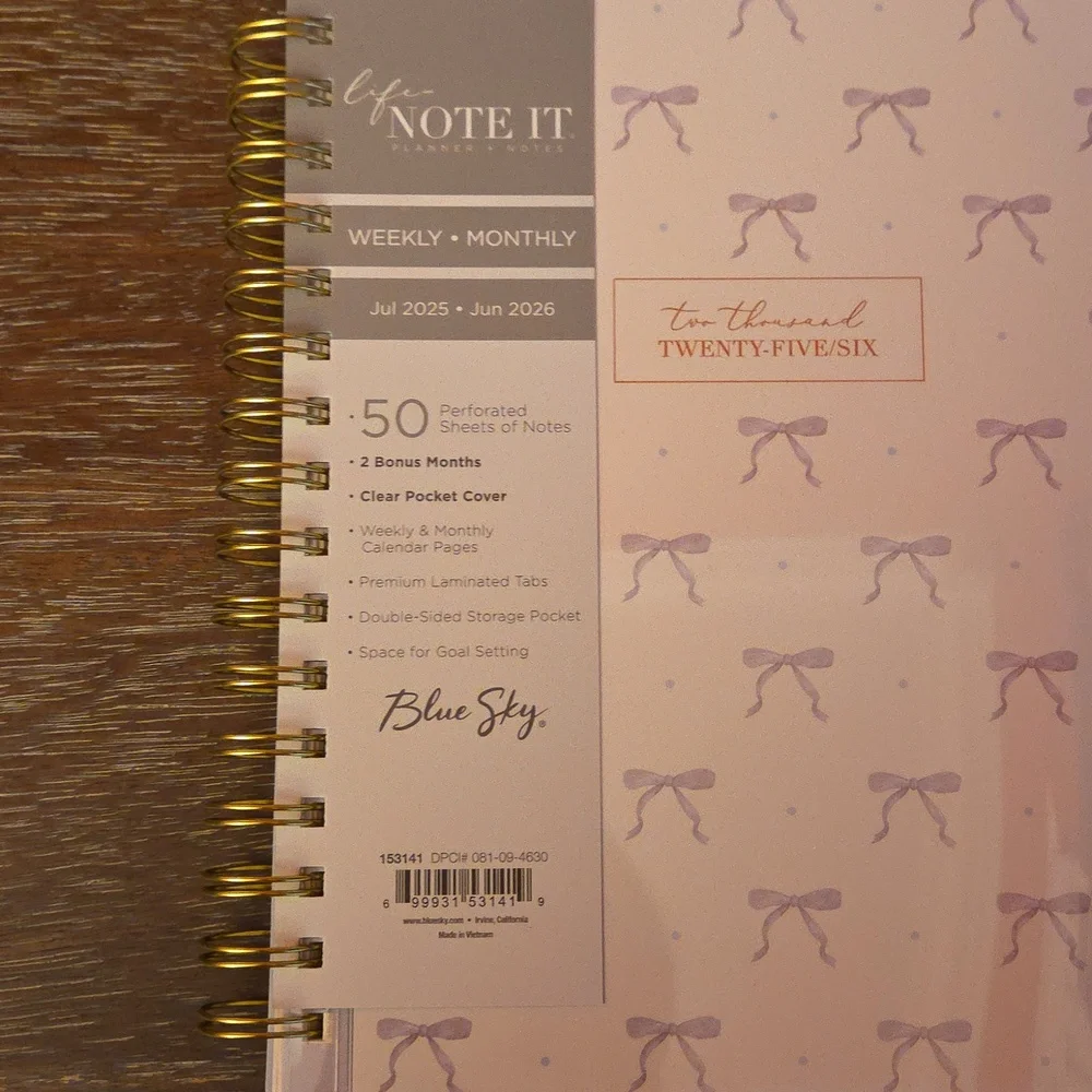 New😍 Blue Sky Weekly/Monthly July 2025-June 2026 Planner Notes 5.875x8.625